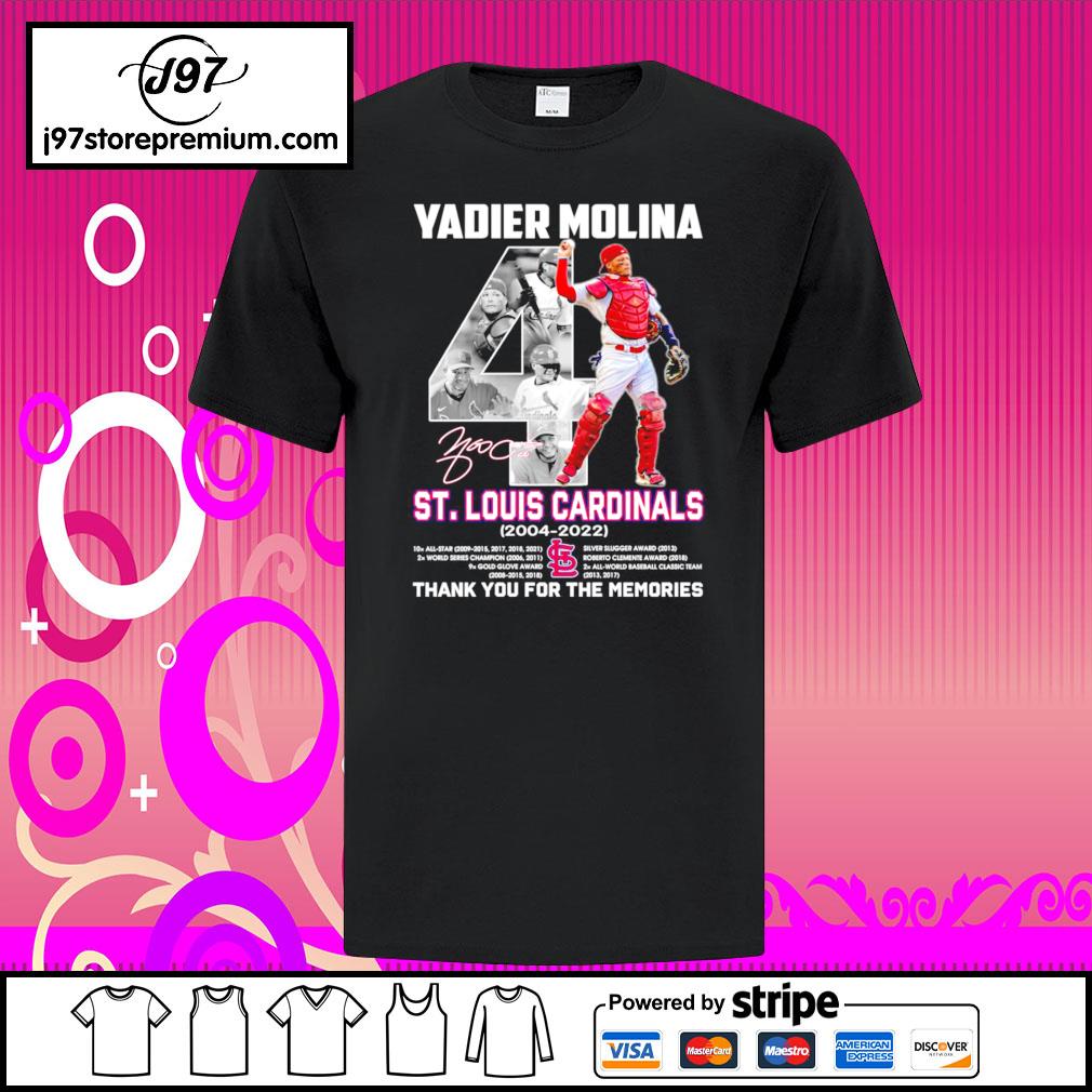 Yadier Molina St Louis Cardinals 2004-2022 thank You for the memories  signature T-shirt, hoodie, sweater, long sleeve and tank top